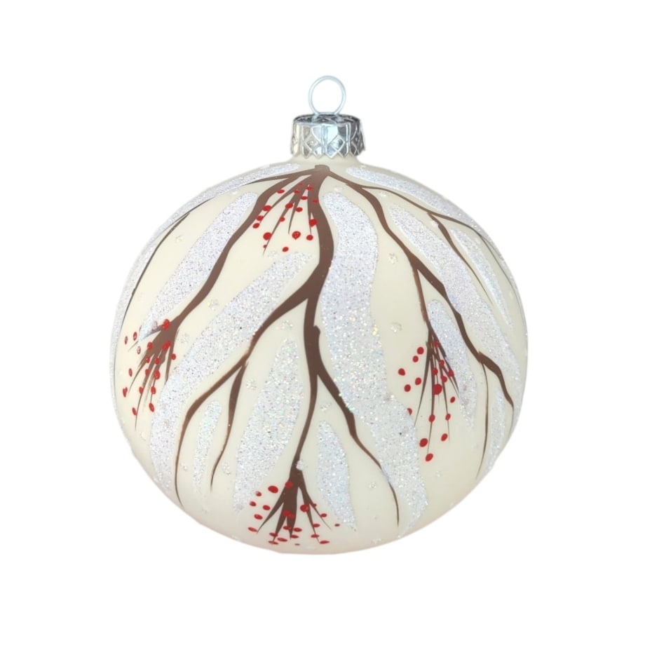 Komplet 6 bombek białych matowych Ø 80 mm z ptaszkami