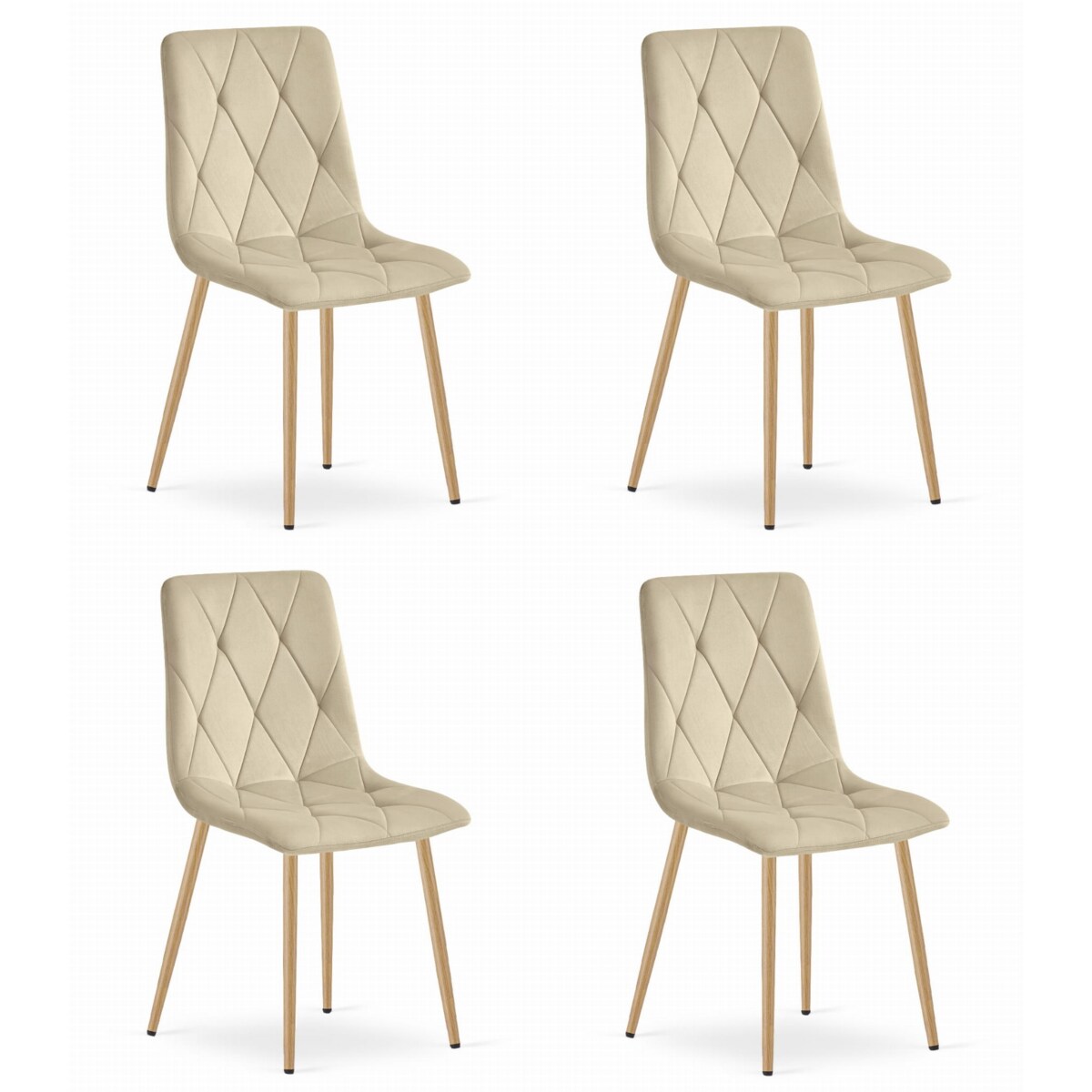 Krzesło Do Jadalni Kuchni Salonu Libra - Jasny Beż Aksamit / Nogi Kolor Drewna X 4