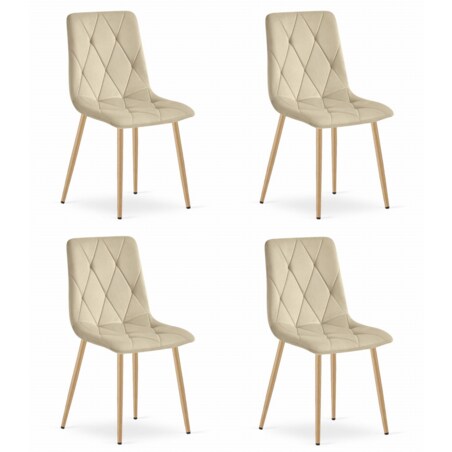 Krzesło Do Jadalni Kuchni Salonu Libra - Jasny Beż Aksamit / Nogi Kolor Drewna X 4