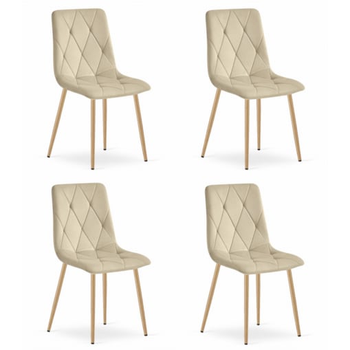 Krzesło Do Jadalni Kuchni Salonu Libra - Jasny Beż Aksamit / Nogi Kolor Drewna X 4