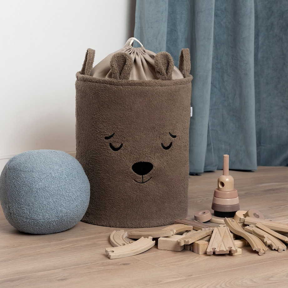 kosz na zabawki sipo, wersja premium boucle, zamykany na ściągacz, brązowy miś, xl