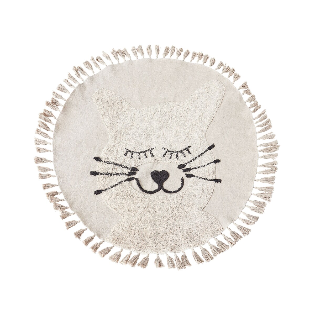 Dywan dziecięcy okrągły bawełniany motyw kota ø 120 cm beżowy ETSERI