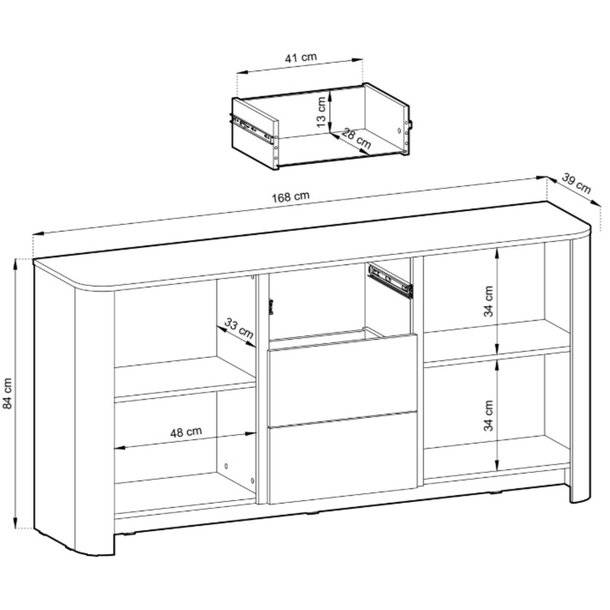 Komoda Szeroka BALI KSZ 168, pojemna o opływowych kształtach, kaszmirowa