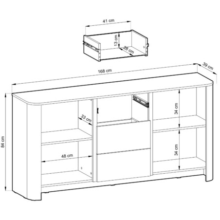 Komoda Szeroka BALI KSZ 168, pojemna o opływowych kształtach, kaszmirowa