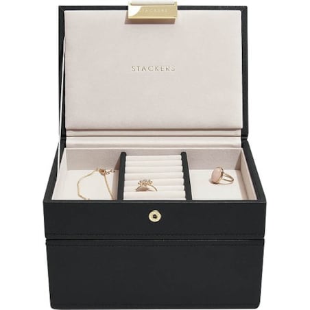 Szkatułka na biżuterię Stackers podwójna mini czarna velvet