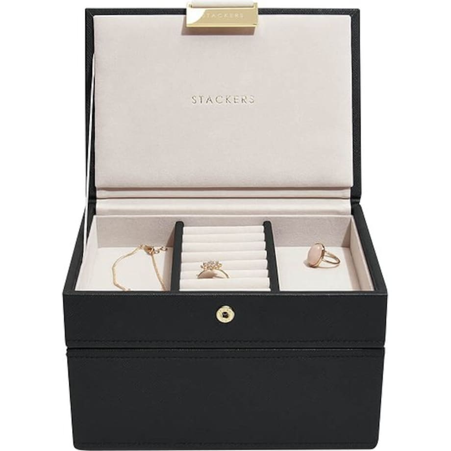 Szkatułka na biżuterię Stackers podwójna mini czarna velvet