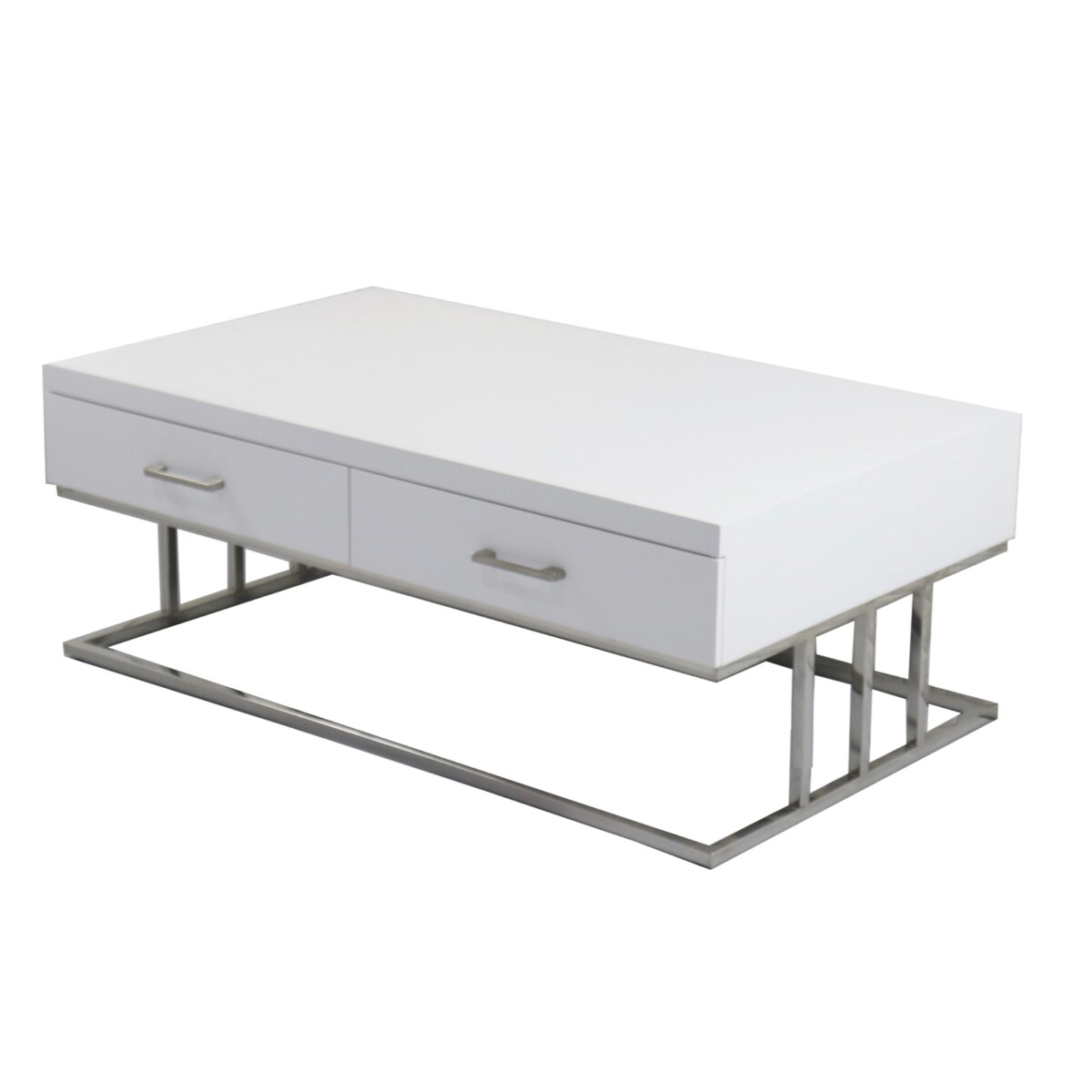 Biały srebrny stolik kawowy/ ława Biała Milano 120x70x45 / 2 pojemne szuflady