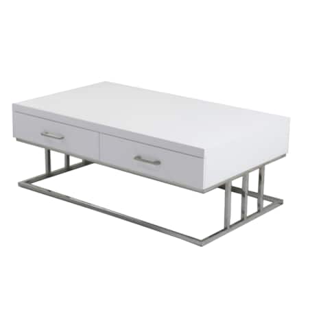 Biały srebrny stolik kawowy/ ława Biała Milano 120x70x45 / 2 pojemne szuflady