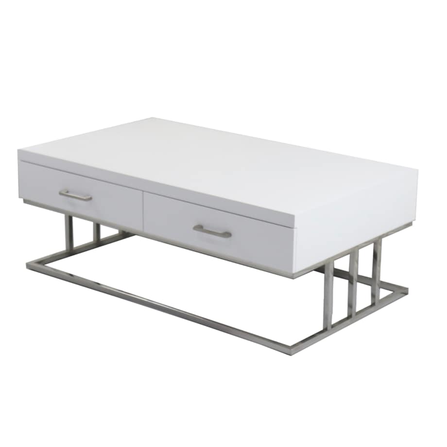 Biały srebrny stolik kawowy/ ława Biała Milano 120x70x45 / 2 pojemne szuflady