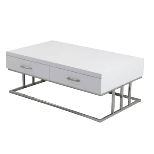 Biały srebrny stolik kawowy/ ława Biała Milano 120x70x45 / 2 pojemne szuflady