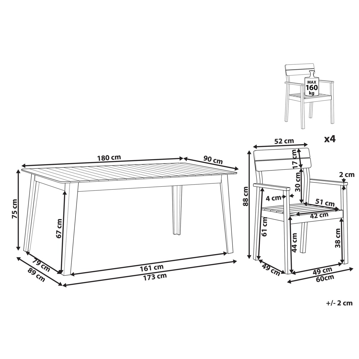 Zestaw ogrodowy drewno akacjowe stół i 4 krzesła FORNELLI