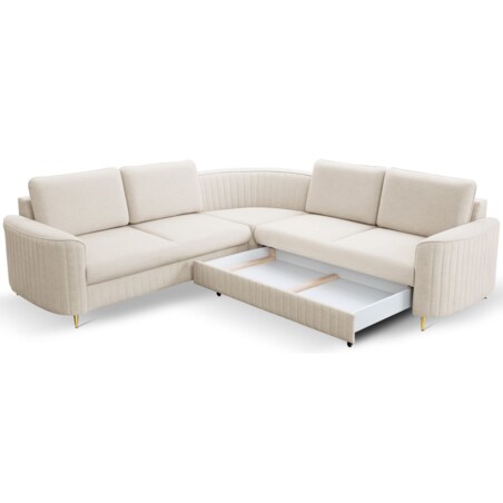 Narożnik z funkcją spania i pojemnikiem na pościel LOREN, kremowy