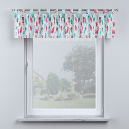 Lambrekin na szelkach 130x40 różowe i turkusowe piórka