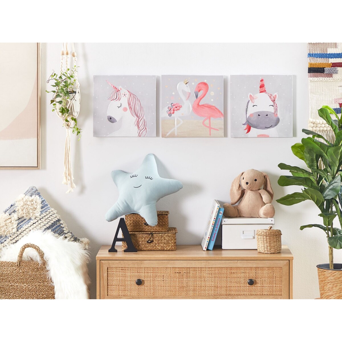 Zestaw 3 obrazów na płótnie zwierzęta 30 x 30 cm szaro-różowy TIMIA