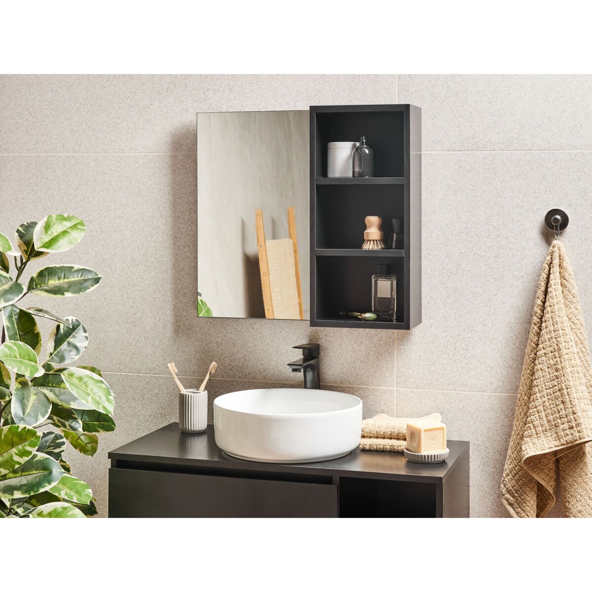 Szafka wisząca łazienkowa z lustrem JOINVILLE 60 cm Czarny