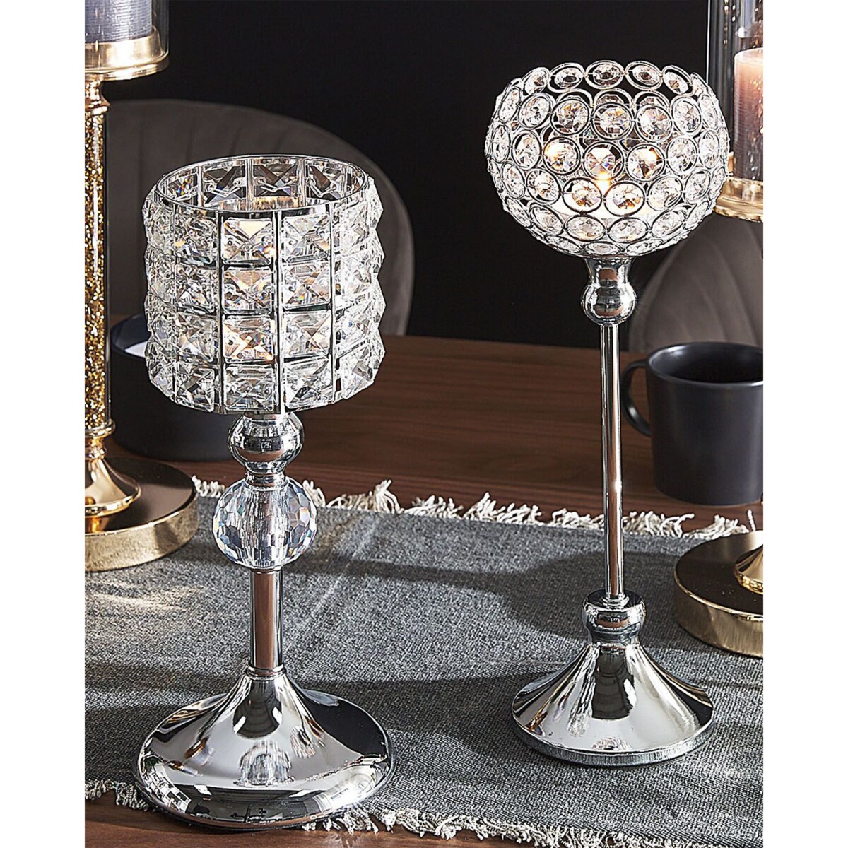 Świecznik metalowy 27 cm srebrny ESTERNAY