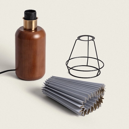 Lampa stołowa z drewniana khaki Plisse 35 cm