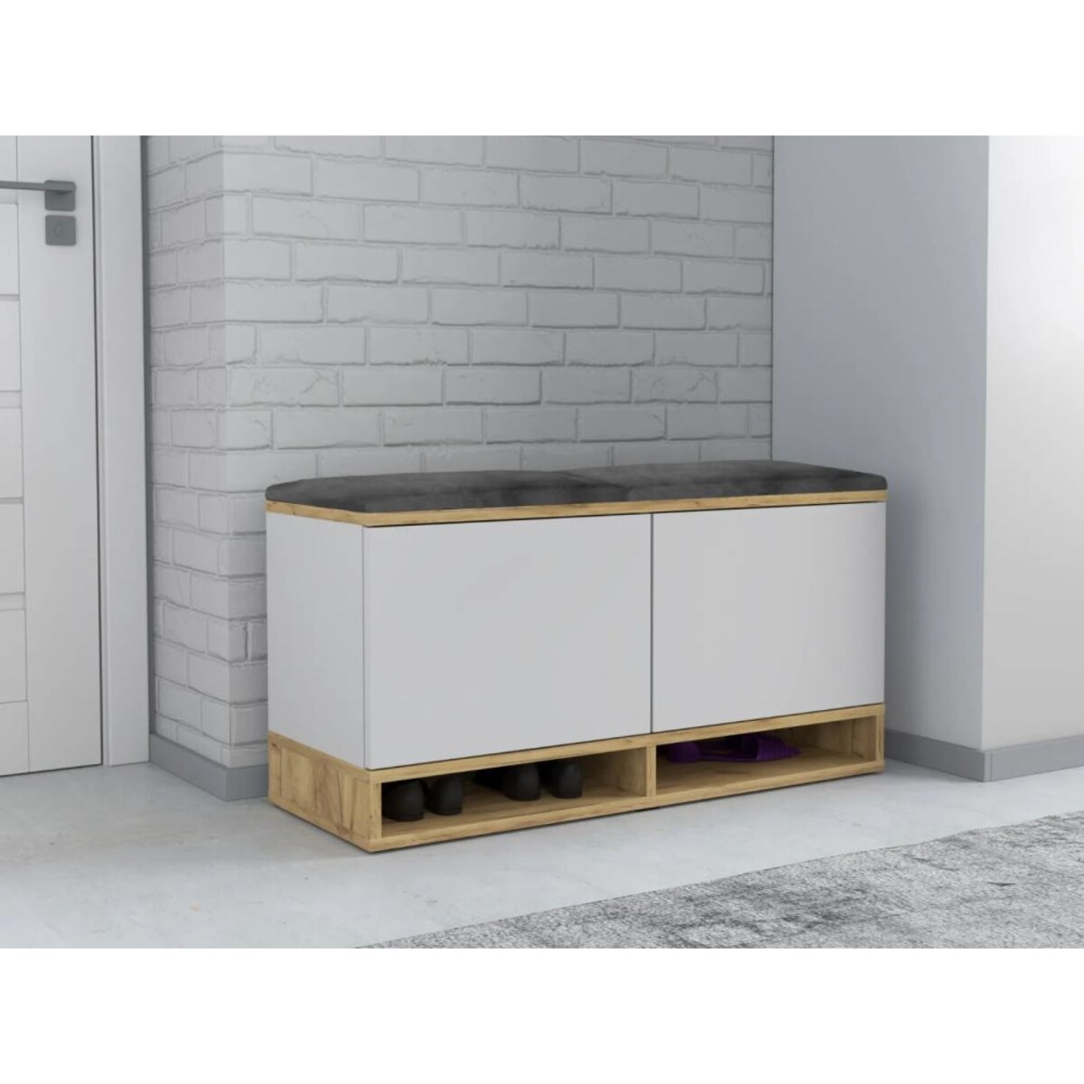 Szafka na buty z siedziskiem DUBAI biała/dąb craft/szara