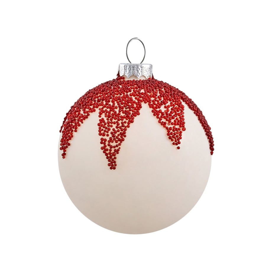Zestaw 50 bombek SNOWFLAKE Szkło Czerwony/ biały