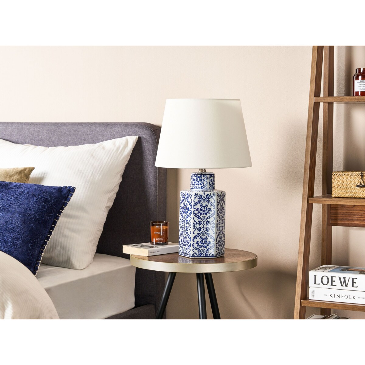 Lampa stołowa porcelanowa biało-niebieska MARCELIN