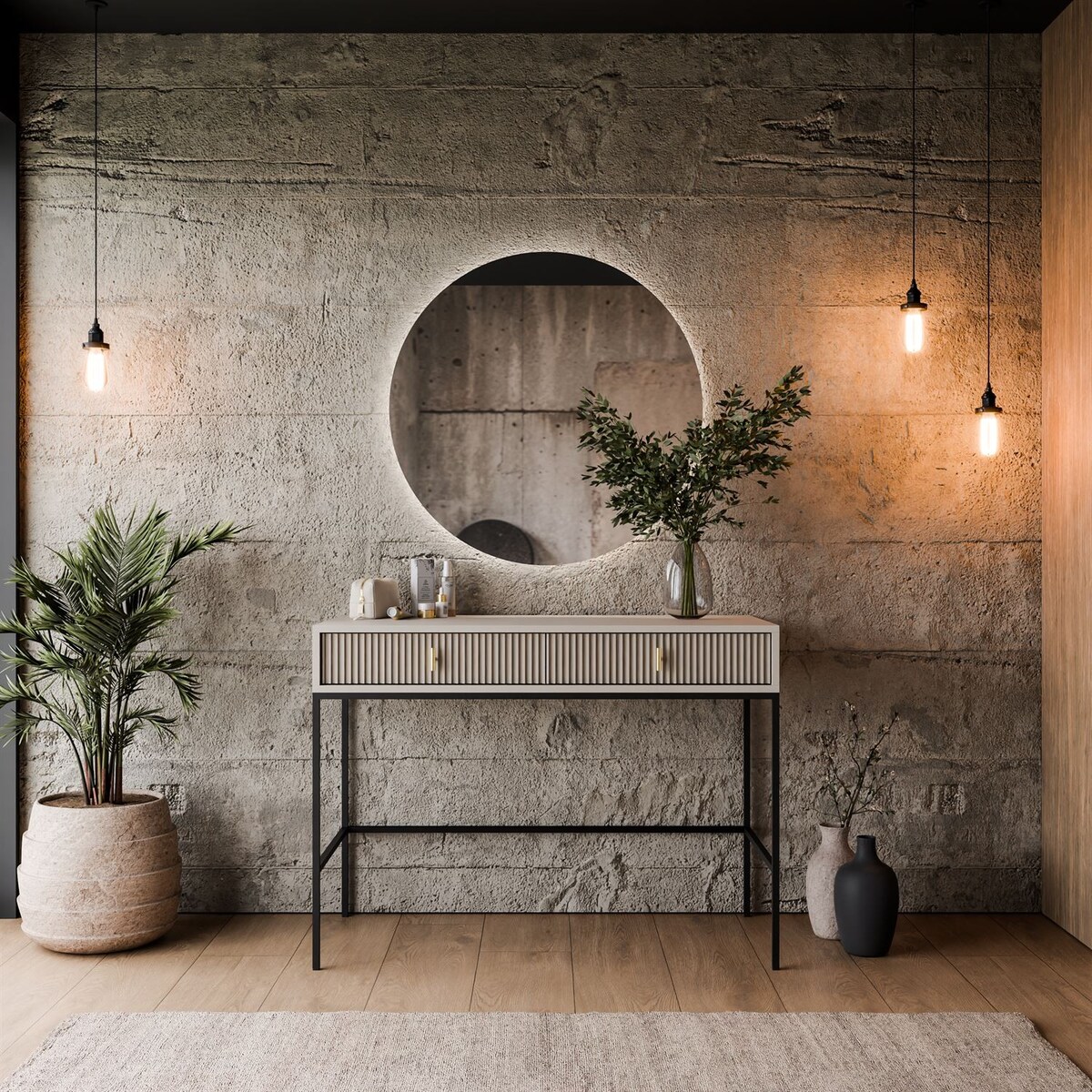 Toaletka MIDNIGHT na stelażu z lustrem i oświetleniem LED, kaszmir