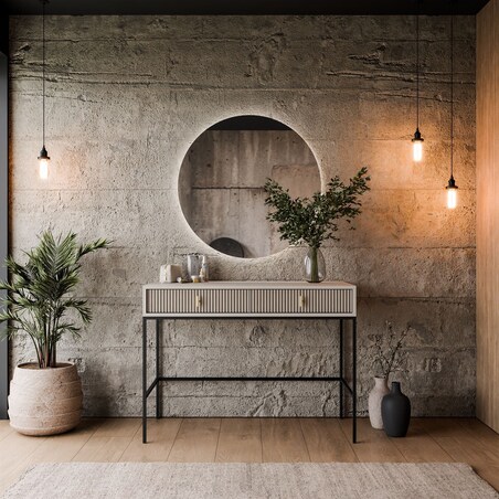 Toaletka MIDNIGHT na stelażu z lustrem i oświetleniem LED, kaszmir