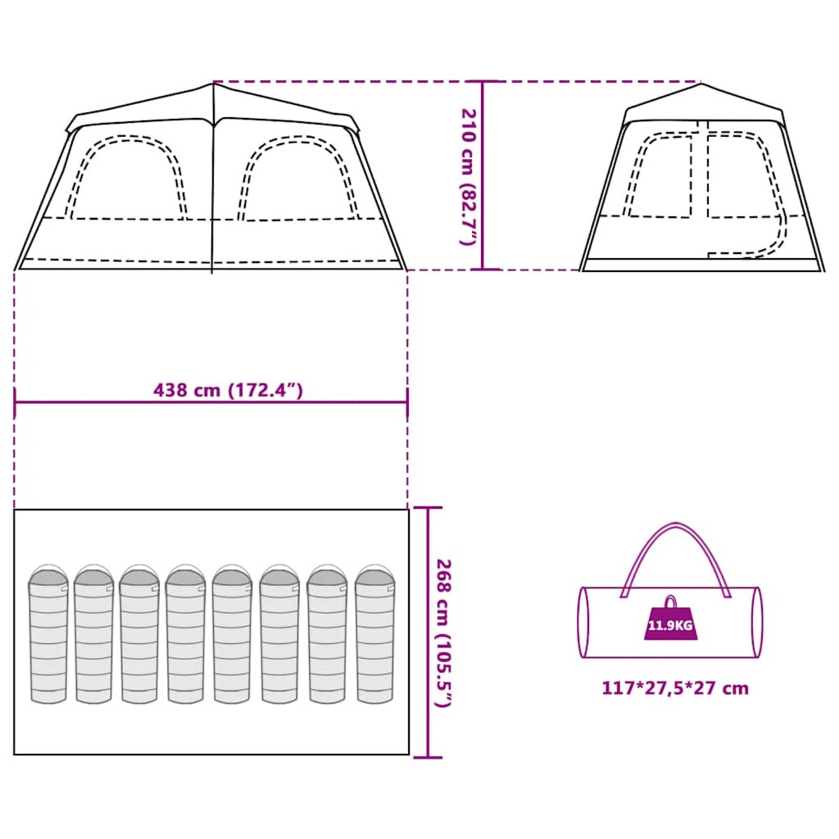 vidaXL Namiot rodzinny, 8-os., szaro-pomarańczowy, szybko rozkładany