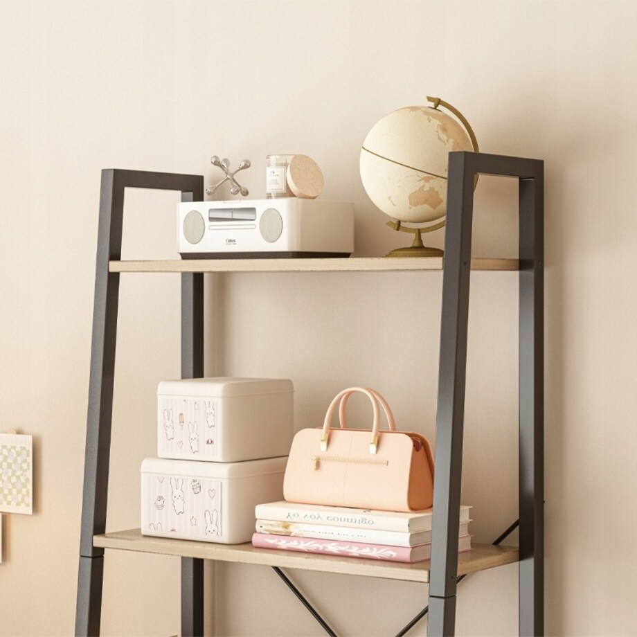 Regał na książki stojący rustykalny drabinka loft retro jasny brąz 4 półki