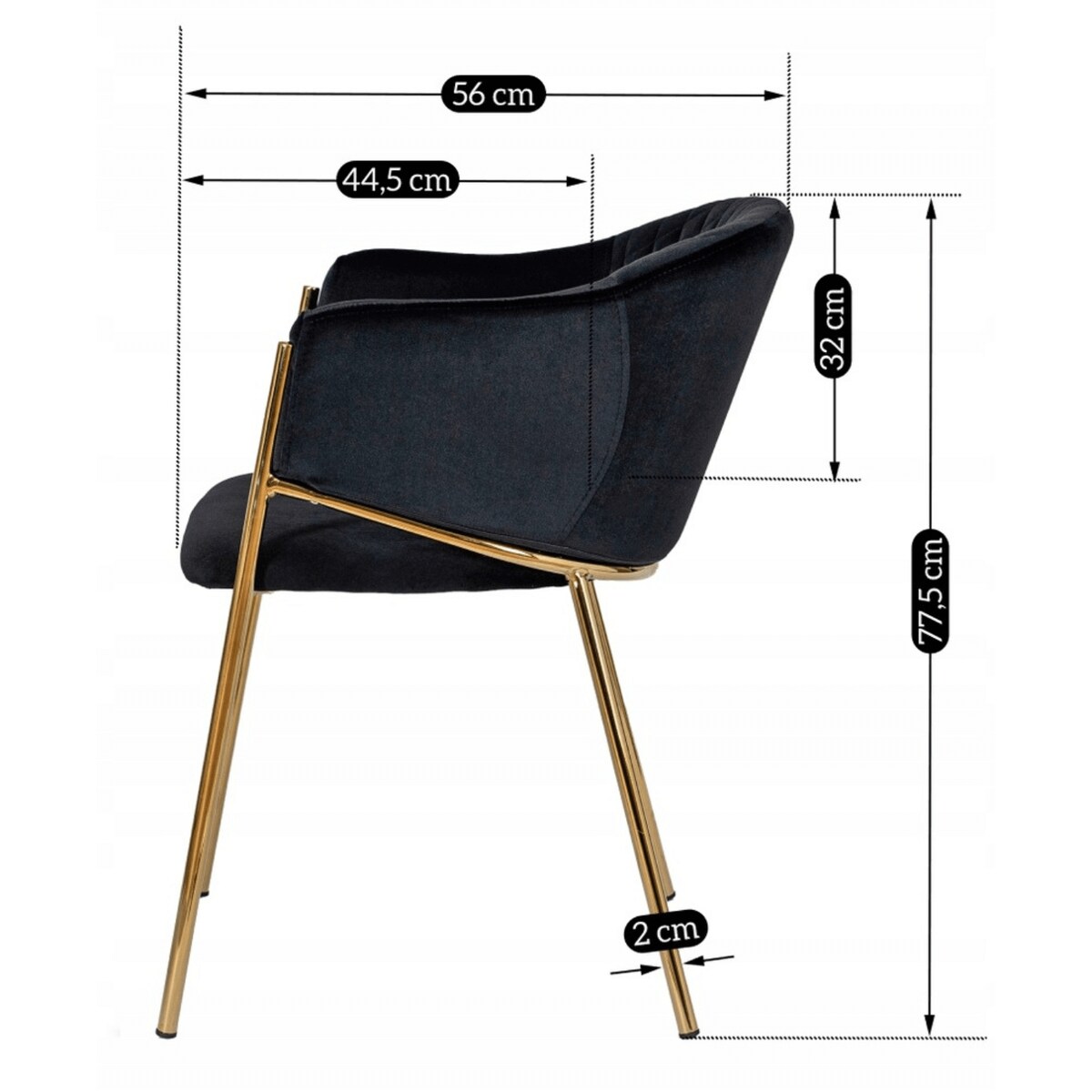 Krzesło Tapicerowane Welurowe Do Jadalni Salonu Glamour Czarne Złote INNES