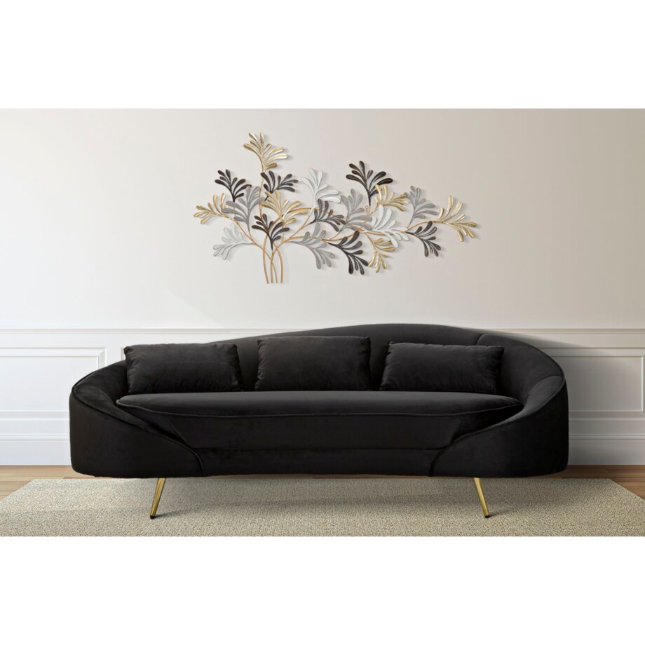 Sofa Oslo, kolor czarny i złoty, poliester, drewno eukaliptusowe i metal, 185 x 84 x 68 cm, do salonu, Mauro Ferretti