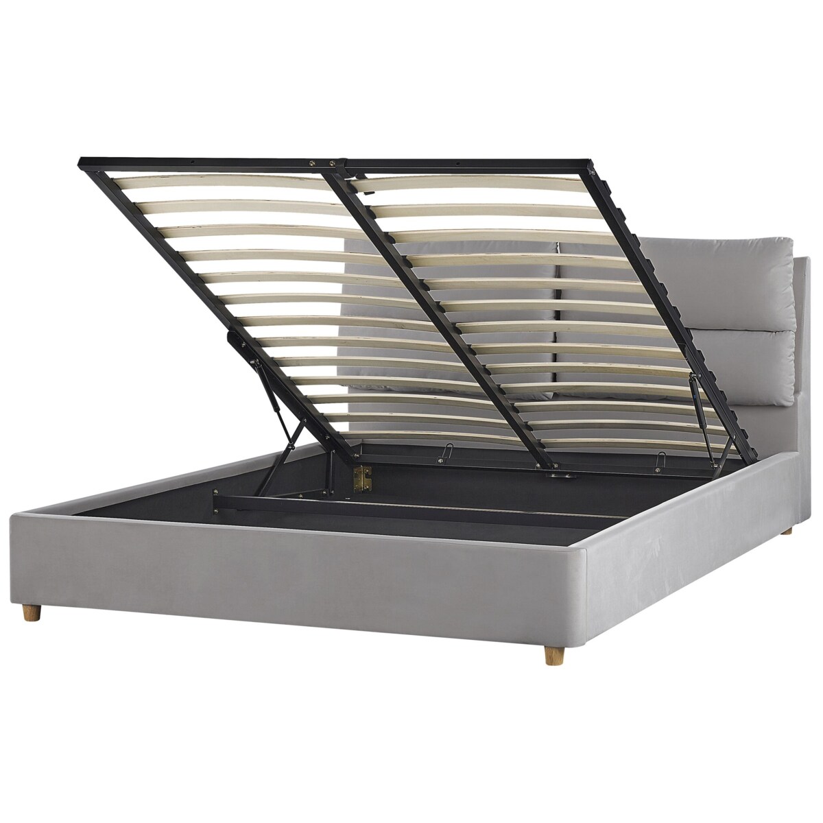 Łóżko z pojemnikiem welurowe 160 x 200 cm jasnoszare BATILLY