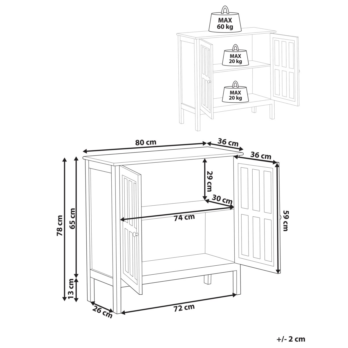 Witryna MIRAM Drewno 80 cm 36 cm Biały