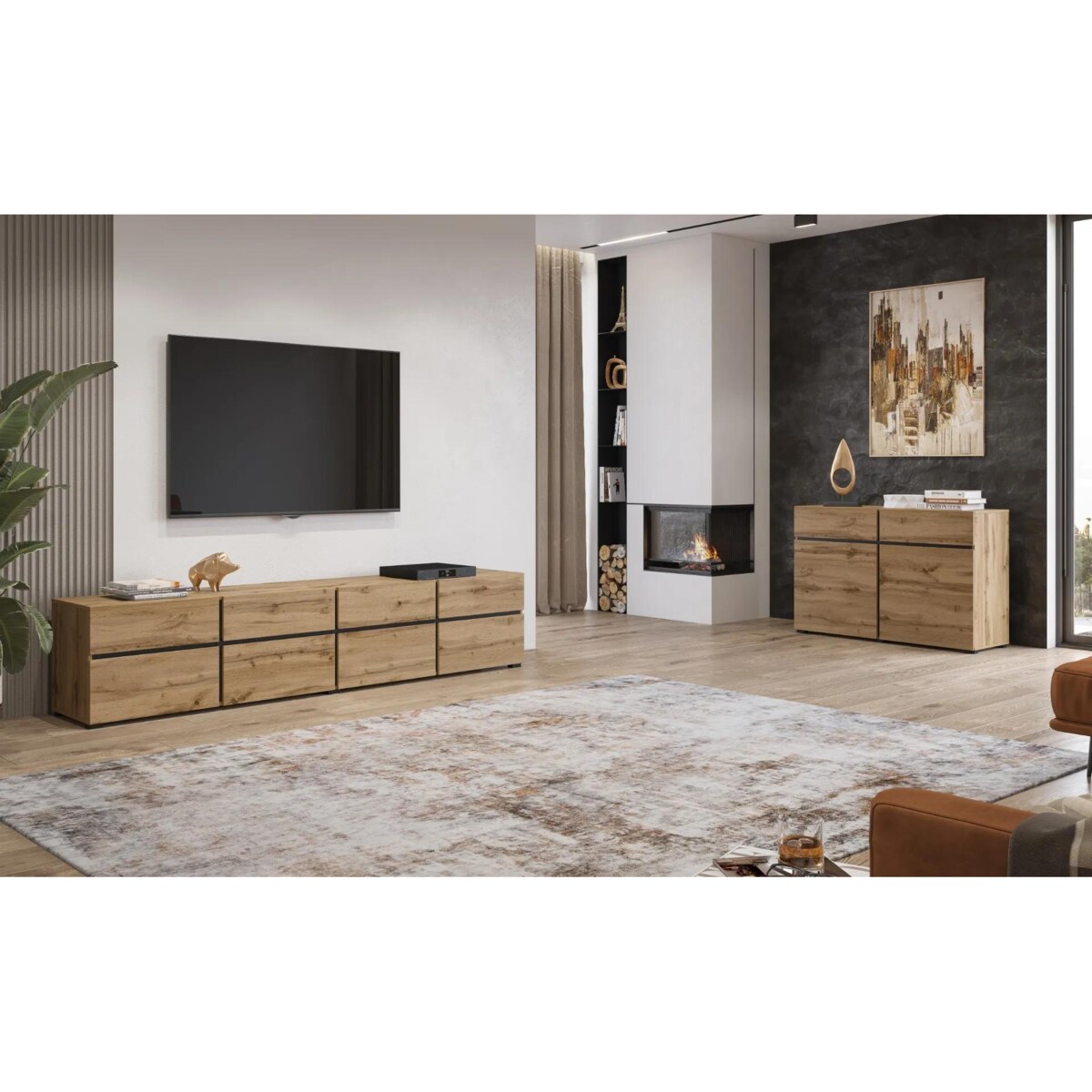 Szafka RTV CROSS 4K4S 225cm dąb wotan/czarna