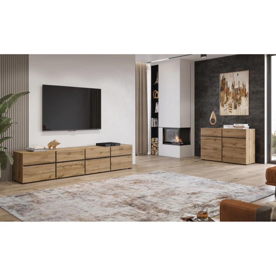 Szafka RTV CROSS 4K4S 225cm dąb wotan/czarna