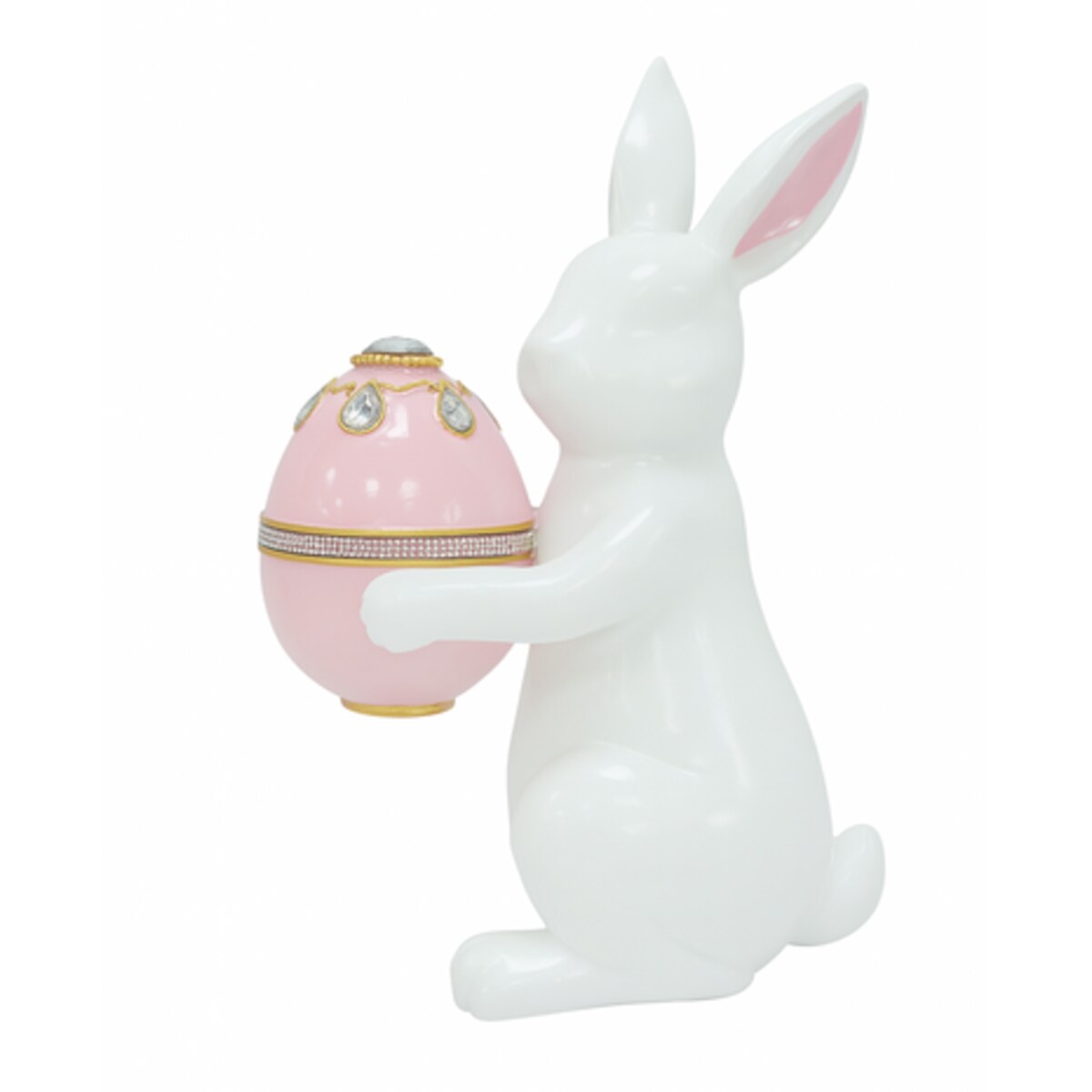 Dekoracja - ceramiczny królik z pisanką 35,8x23,5x15,3 cm różowa