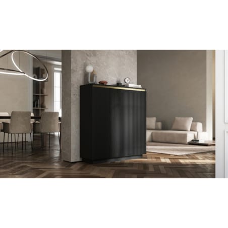 Nowoczesna Komoda Glamour Szafka RTV Czarny MAT ryflowane fronty 110,8 cm