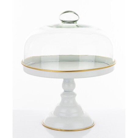 Patera metalowa na nóżce ze szklaną pokrywą 31x25,5x25,5 cm