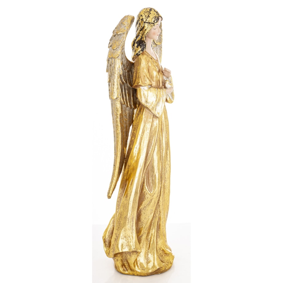 Dekoracja - anioł 46x16x12 cm ANGHEL-6 w złotej sukni z ptaszkiem