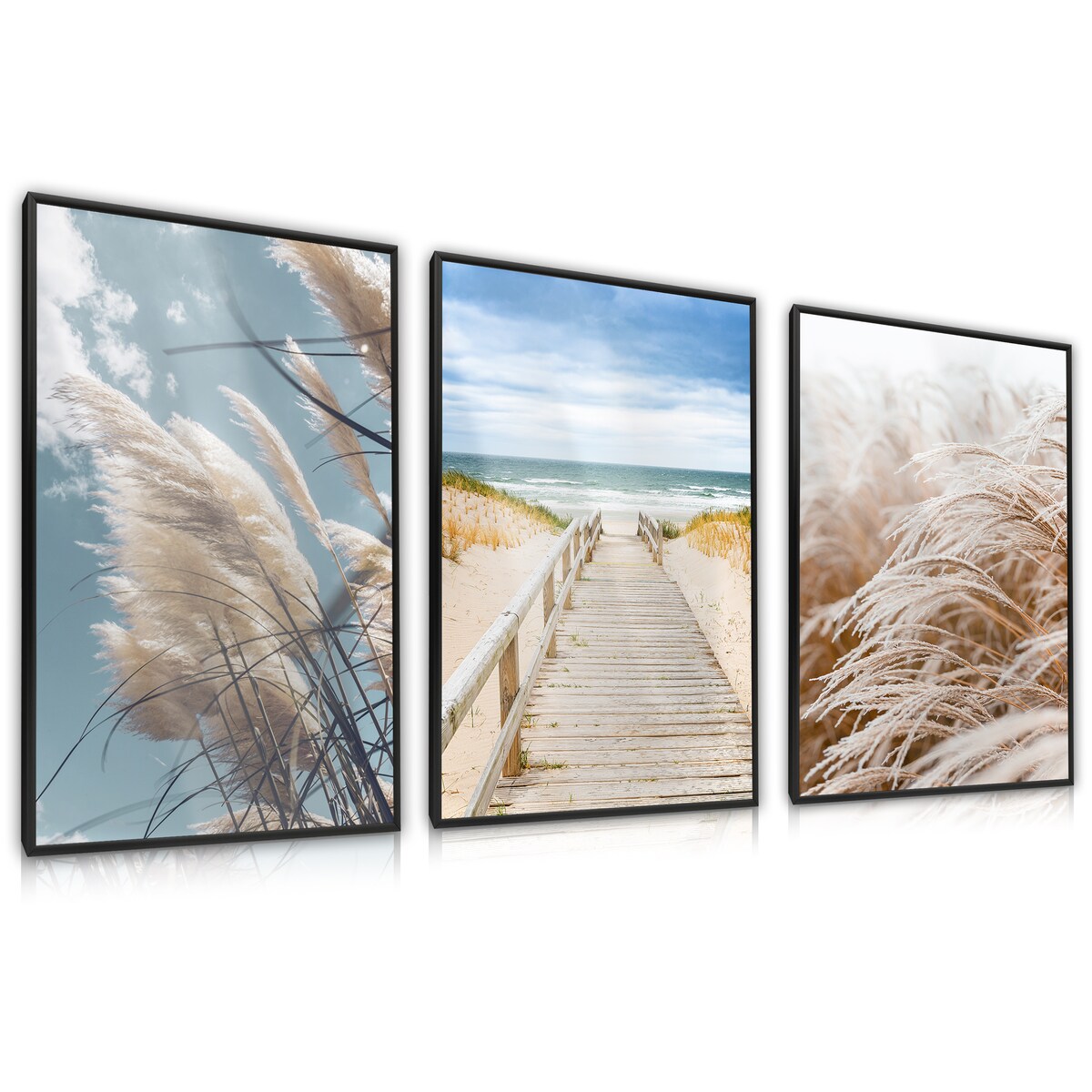 ZESTAW 3x Plakat W Ramie TRAWA Plaża Morze Wydmy Pomost 60x80cm