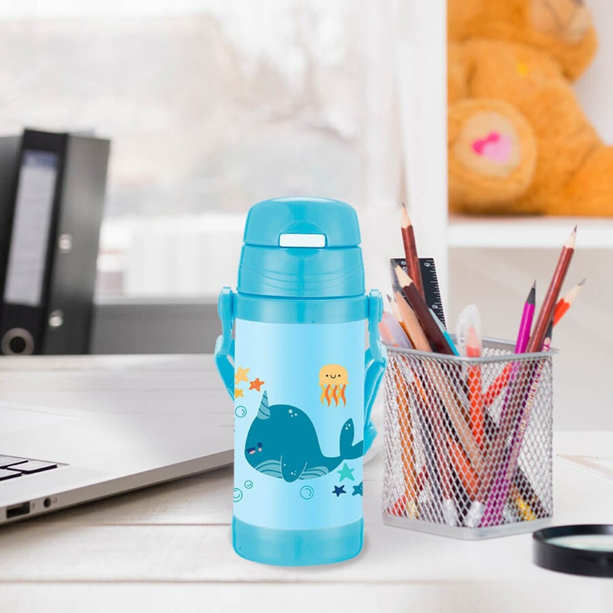 Kubek termiczny dla dzieci dziecka ze słomką 350ml wieloryb MAESTRO MR-1640-35-A