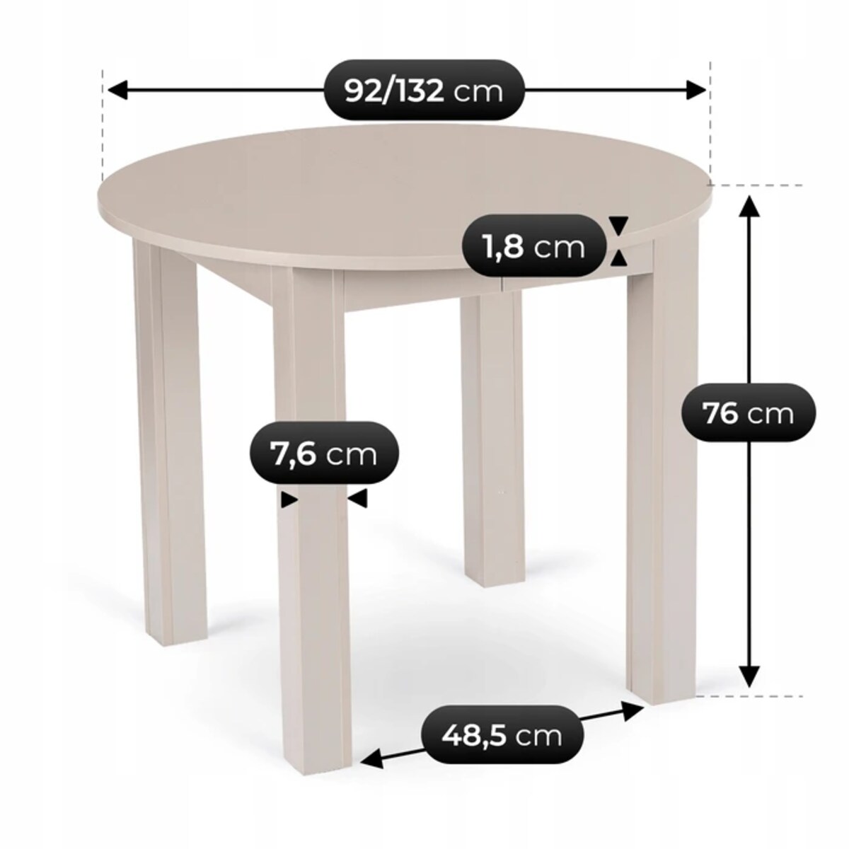 Stół okrągły rozkładany do jadalni kaszmir 92-132 cm HARRY