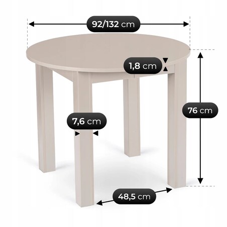 Stół okrągły rozkładany do jadalni kaszmir 92-132 cm HARRY