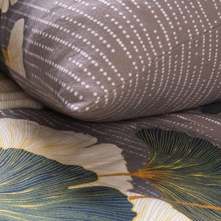 Pościel flanelowa 180x200 Solenne Dark szara, liście miłorzębu, Flanelove