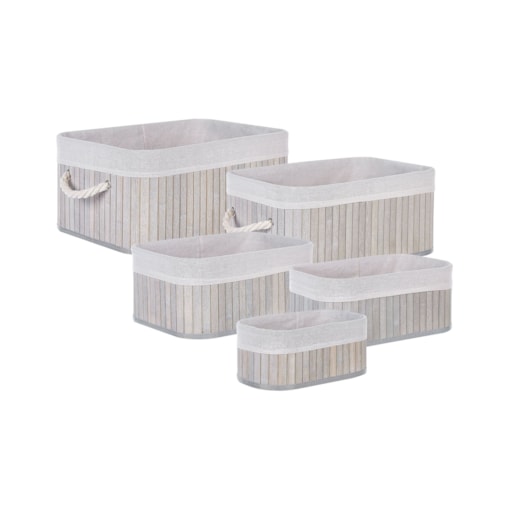 Zestaw 5 koszy bambusowych szary TALPE