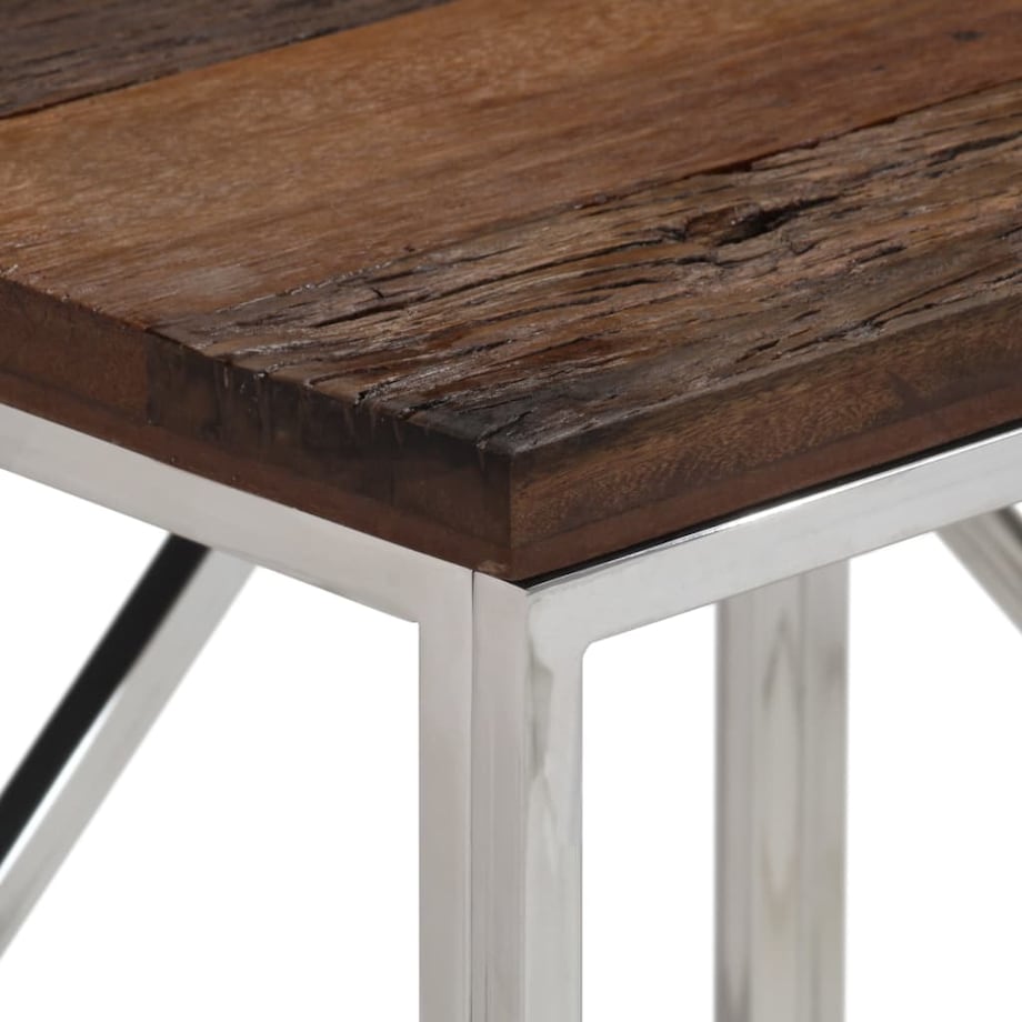 vidaXL Stolik konsolowy, srebrny, stal nierdzewna i drewno z podkładów