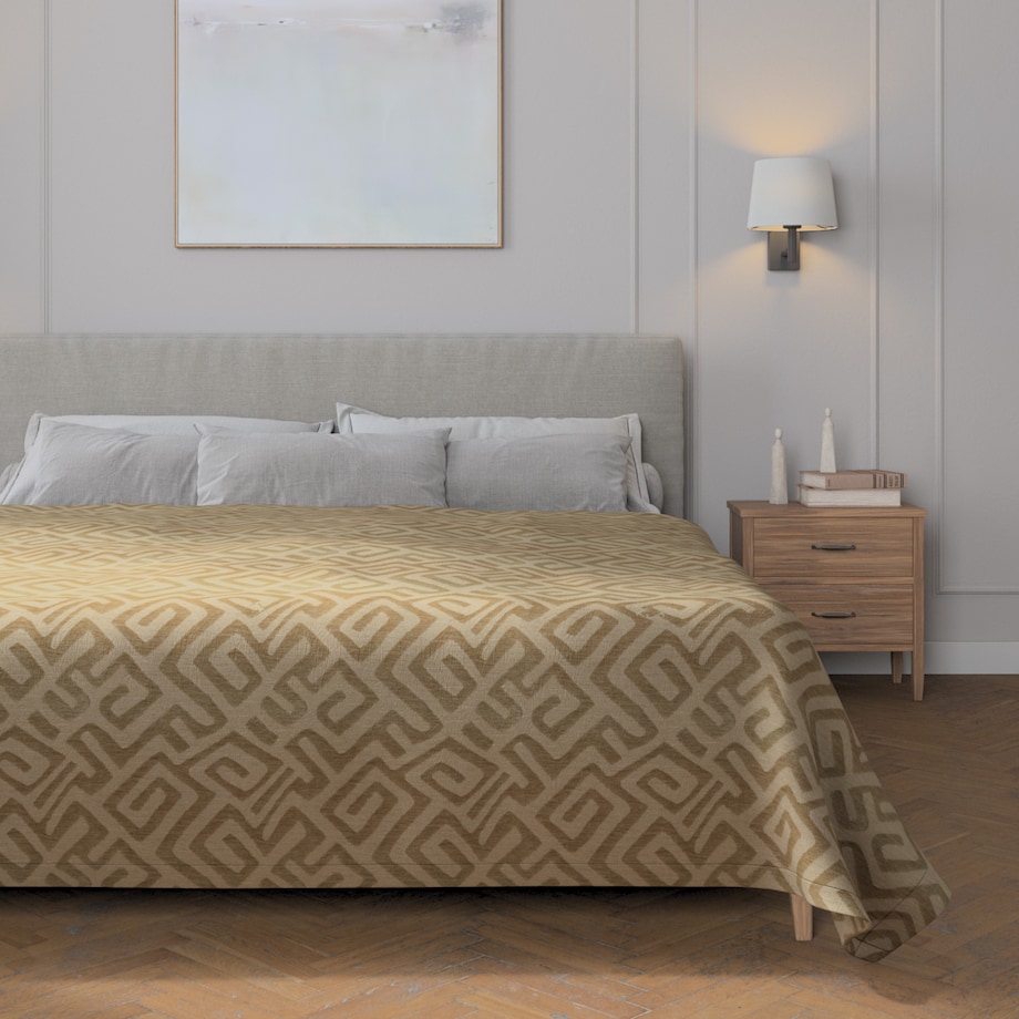 Pled narzuta 220x260cm 220x260 kawowe wzory na beżowym tle