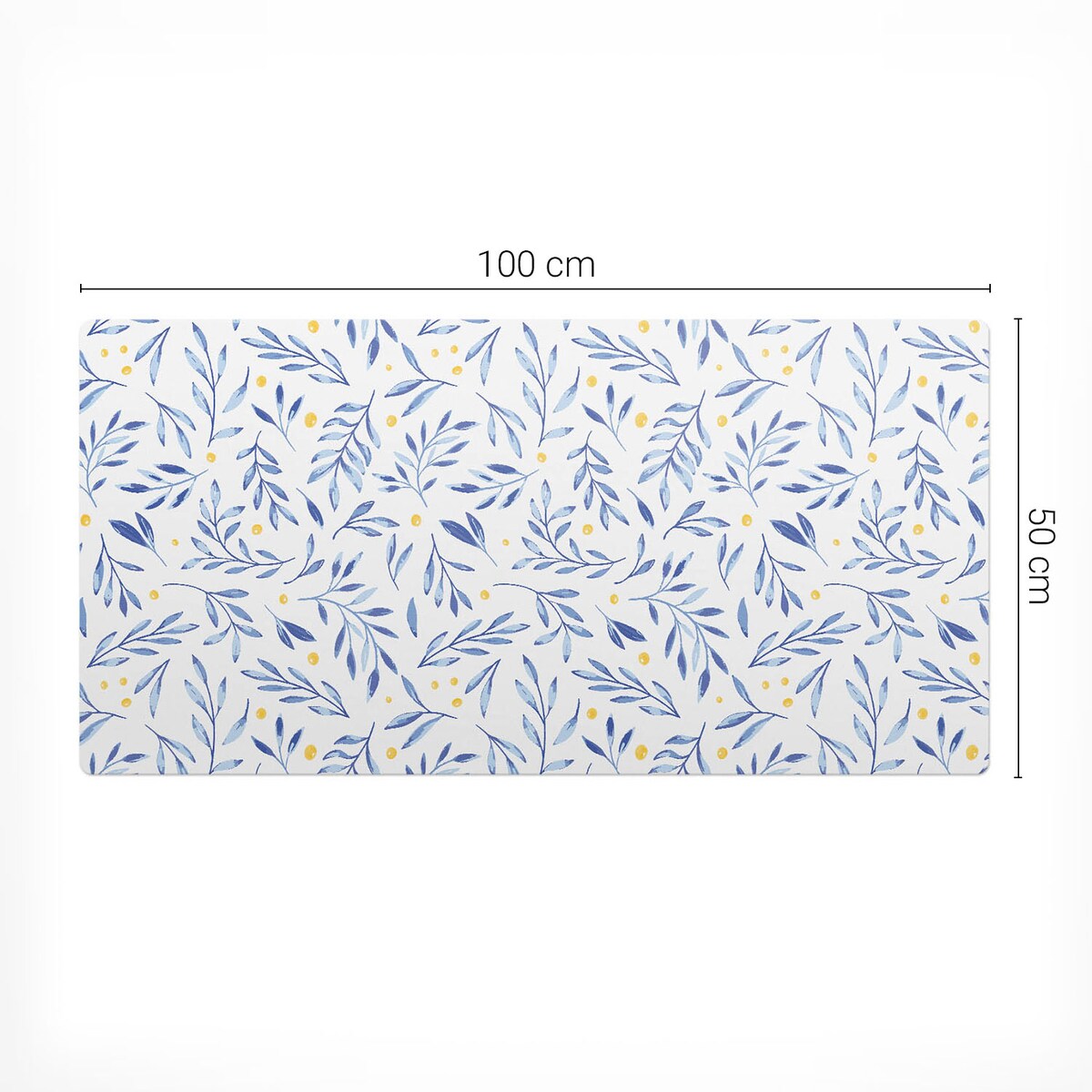 Niebieska mata na biurko Liście akwarelowe, 100x50 cm