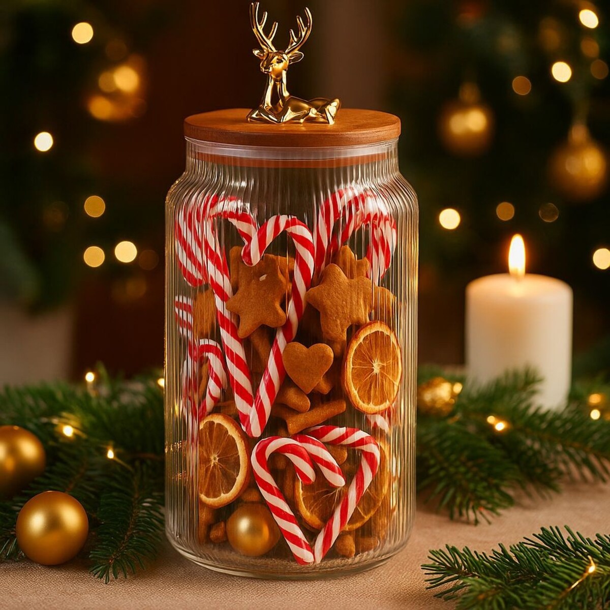 Pojemnik świąteczny 1600 l z jeleniem na pokrywce 19,5x12x12 cm DANNY wysoki