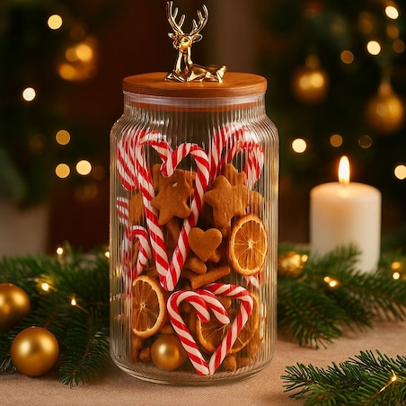 Pojemnik świąteczny 1600 l z jeleniem na pokrywce 19,5x12x12 cm DANNY wysoki