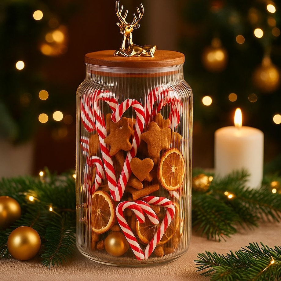 Pojemnik świąteczny 1600 l z jeleniem na pokrywce 19,5x12x12 cm DANNY wysoki